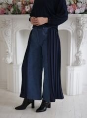 PLİSE DETAYLI, BOL PAÇA KOT PANTALON
