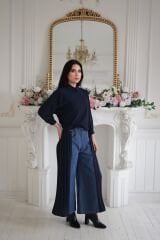 PLİSE DETAYLI, BOL PAÇA KOT PANTALON